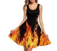 Pointodoor XS-4XL Kleider für Damen, ärmellos, Party, Cocktail, Swing-Tankkleid, Sommerkleid mit Tasche, flame, Mittel