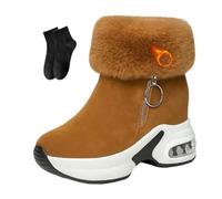 POIOZXD Chunky Plateau-Winterstiefel, Winterstiefeletten mit Plüschfutter, 8,9 cm Höhe, rutschfest, kurzer Schlauch, plus Samt, gemütlich, warm, Damen-Stiefeletten, braun, 34.5 EU