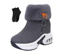 POIOZXD Chunky Plateau-Winterstiefel, Winterstiefeletten mit Plüschfutter, 8,9 cm Höhe, rutschfest, kurzer Schlauch, plus Samt, gemütlich, warm, Damen-Stiefeletten, grau, 35 EU