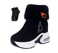 POIOZXD Chunky Plateau-Winterstiefel, Winterstiefeletten mit Plüschfutter, 8,9 cm Höhe, rutschfest, kurzer Schlauch, plus Samt, gemütlich, warm, Damen-Stiefeletten, Schwarz , 37EU