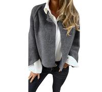 POIOZXD Damen-Strickjacke, Rundhalsausschnitt, Wolle, langärmelig, bauchfrei, weich, warm, Knopfleiste, Winterjacke, flauschige Knopfleiste, grau, XXL