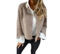 POIOZXD Damen-Strickjacke, Rundhalsausschnitt, Wolle, langärmelig, bauchfrei, weich, warm, Knopfleiste, Winterjacke, flauschige Knopfleiste, khaki, 3XL