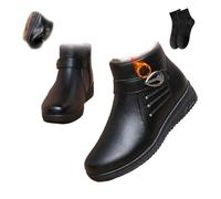 POIOZXD Damen warme weiche Sohle rutschfeste Echtleder Stiefel Winterstiefel für Frauen Wasserdicht Isoliert Warm Fell Gefüttert Knöchel Slip on Walking Ankle Booties für Ältere Menschen, Schwarz , 38