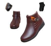 POIOZXD Damen warme weiche Sohle rutschfeste Echtleder Stiefel Winterstiefel für Frauen Wasserdicht Isoliert Warm Fell Gefüttert Knöchel Slip on Walking Ankle Booties für Ältere Menschen, rot, 37EU