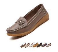 POIOZXD Orthopädische Damen-Slipper aus atmungsaktivem Leder, bequeme Schlupfschuhe für Business, Arbeit, flache Schuhe, lässig, Mokassins, Penny-Loafer