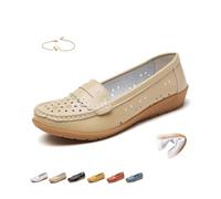 POIOZXD Orthopädische Damen-Slipper aus atmungsaktivem Leder | Orthopädische Lederschuhe für Damen, bequem, leicht, Slipper, Mokassin, Penny-Loafer, Walking, Fahrschuhe, Büro