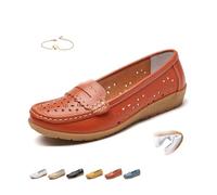 POIOZXD Orthopädische Damen-Slipper aus atmungsaktivem Leder | Orthopädische Lederschuhe für Damen, bequem, leicht, Slipper, Mokassin, Penny-Loafer, Walking, Fahrschuhe, Büro