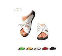 POIOZXD Orthopädische Keilsandalen für Damen, Plateau-Slipper mit offener Zehenpartie, flache Schuhe mit Fußgewölbeunterstützung für Spaziergänge im Freien, weiß, 41 EU