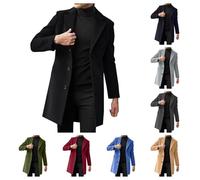 POIUIYQA 2025 Wollmantel Herren Winter - Trenchcoat Windjacke Langer Bequem Mantel Mit Einreiher Button Kerbkragen Warmer Wintermantel Lässiger Regular Slim Fit Outdoor Business