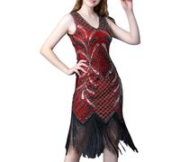 POIUIYQA 20er Jahre Kleid Damen Pailletten Fransenkleid Spaghettiträger Sexy Kurz Latein Tanzkleid