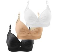 POIUIYQA 3er Pack BH Damen ohne Bügel Push Up Baumwolle BH Set,Frauen Sexy Starker Halt Große Brüste Klassische BH Set für Damen Weich Bequemer BH Unterwäsche Bra mit verstellbarem