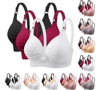 POIUIYQA 3er Pack Damen BH ohne Bügel Push Up Baumwolle Set, Sexy Starker Halt für Große Brüste, Weich Bequeme Unterwäsche mit Verstellbarem