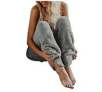 POIUIYQA Damen Hose Teddy Fleece Plüsch High Waist Elegant Winter Warm Hosen Frauen Elastischer Bund Flauschig Lang Einfarbig Freizeithose Yogahose Haushose Loose Schlafanzughose