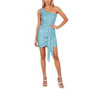 POIUIYQA Damen Partykleid Pailletten Glitzer Wickelkleid Elegant Club Cocktailkleid Offenen Schultern Sexy Cocktailkleid Glänzend Ballkleider Damen Kurz Enges Kurzes Kleid Trägerkleid