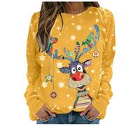 POIUIYQA Damen Weihnachtspullover Damen Lustige Weihnachtsoutfit Rentier-Print Langarmshirt Christmas Sweatshirt Weihnachtsshirt Teenager Mädchen Pyjama Xmas Oberteile Weihnachten Bluse S-3XL