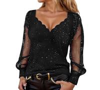 POIUIYQA Glitzer Oberteile Damen Silvester Outfit Elegant Sexy Casual Pailletten Oberteile Festliche Pailletten Tunika Blusen Perfekt für Silvesterfeiern und Festliche Anlässe