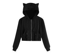 POIUIYQA Hoodie Damen Kawaii Kleidung Cat Ears Pulli Dunkle Gotik Kapuzenpullover Langarm Sweatshirt Hollow Out Gothic Punk Oberteil Femboy Clothes Winter Bluse Köln Karneval Partykleidung Tops