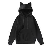 POIUIYQA Hoodie Damen Kawaii Kleidung Cat Ears Pulli Dunkle Gotik Kapuzenpullover Langarm Sweatshirt Hollow Out Gothic Punk Oberteil Femboy Clothes Winter Bluse Köln Karneval Partykleidung Top