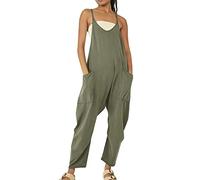 POIUIYQA Jumpsuit Damen Baggy Oversize Lässige Locker Trägerhose Overalls Ärmellose Strampler Playsuit mit Große Taschen Arbeitshose