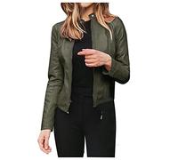 POIUIYQA Lederjacke Damen Kurz Jacke Übergangsjacke aus Kunstleder mit Reißverschluss für Damen