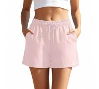 POIUIYQA Shorts Damen Sommer - Musselin Kurze Hose Leinenhose Beach Hosen Leinen Short Mit Taschen Leicht Stoffhose Kleid Stretch Gerades Bein Kordelzug Hosen