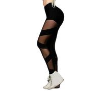 POIUIYQA Sport Leggings Damen Sexy Mesh Yoga Hose High Waist Yoga-Leggings Skinny Stretch Sporthose Jogginghose Bauchkontrolle Nicht durchsichtig Sportleggings Leicht und weich
