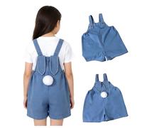 POIUIYQA Toddler Girl Easter Outfit Denim Overalls Outfits Pants with Pom Pom Tail Jeans Jumpsuits Easter Outfit Baby Girls