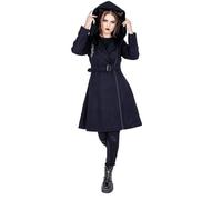 Poizen Industries Mantel Nerio Coat Gothic Goth Fit-N-Flare Langmantel Kapuze, Größe:M