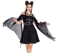 Poizen Industries Minikleid Estelle Gothic Goth Punk Spitze Kunstleder Harness, Größe:L