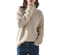 Pokem&Hent Herbst und Winter Oversized Strickpullover Rollkragen Damen Sweater Dicker Kaschmir Pullover, Reis Kamel, L