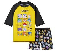 Pokemon Badeanzug Jungen, Zweiteiliger Schwimmanzug - Schwimmshirt & Badeshorts (9-10 Jahre, Gelb/Schwarz)