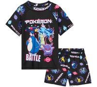 Pokemon Badeanzug Kinder Teenager Set mit Badehose Jungen Badeshorts und Schwimmshirt Pikachu Gengar Schwimmanzug Jungen für Schwimmen Strand (11-12 Jahre, Schwarz)