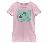 Pokemon Bulbasaur Face Mädchen-T-Shirt, kurzärmelig, Helles Pink, Groß