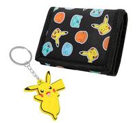 Pokemon Geldbeutel Kinder Jungen und Mädchen Cute Wallet Geldbörse Jugendliche mit Kartenfächern Münzfach und Schlüsselanhänger für Kinder (Schwarz/Gelb)