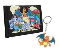 Pokemon Geldbeutel Kinder Jungen und Mädchen Cute Wallet Geldbörse Jugendliche mit Kartenfächern Münzfach und Schlüsselanhänger für Kinder (Schwarz/Mehrfarbig)
