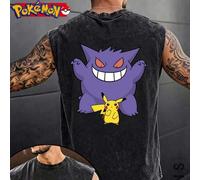 Pokémon Gengar Anime Graphic Washed Cotton Tank Top, 100% Skin-Friendly Soft Sleeveless Vest, Unisex Loose Fit Summer Casual Streetwear Breathable Com