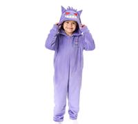 Pokémon Gengar Jungen Onesie | Kinder-Schlafanzug mit Kapuze und 3D-Ohren im Gengar-Charakter-Grafikdruck in Lila | Taschenmonster-Pyjama-Nachtwäsche für Kinder