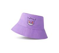 Pokémon Gengar Lila Eimerhut | Klassische Cartoon-Sonnenschutz-Kopfbedeckung | Freizeithut für Herren | Leicht und bequem | Sommer-Fanartikel