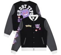Pokemon Gengar Snap Varsity Jacke für Herren - Erwachsene Letterman Jacke mit gestickten Patches - Stilvolle Druckknopfjacken, Schwarz, L