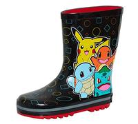 Pokemon Gummistiefel Wellington Boots für Kinder Jungen Mädchen Pikachu Regen Schnee Gummistiefel Wellys, Schwarz, 36 EU