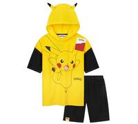Pokemon Handtuch Bekleidungssets für Jungen und Teenager Pikachu Kurzarm Hoodie und Shorts aus Frottee Handtücher Material für Strand Pool Urlaub (Gelb, 13-14 Jahre)