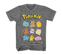 Pokemon Herren Pikachu Game Shirt - Gotta Catch Em All - Offizielles T-Shirt, grau meliert, XX-Large