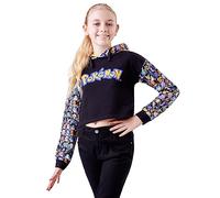 Pokemon Hoodie Mädchen Crop Top Trendige Kapuzenpullover Cropped Hoodie Pullover Sweatshirt für Mädchen Teenager 5-15 Jahre (9-10 Jahre, Schwarz)