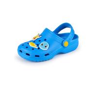 Pokémon Jungen-Clogs | Blaue Kinder-Slipper | Pikachu-, Charmander- und Schiggy-Anhänger | Sandalen für drinnen und draußen mit verstellbarem Riemen