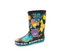 Pokémon Jungen Gummistiefel | Kinder-Gummistiefel mit Pikachu-, Gengar- und Glurak-Charakteraufdruck in Schwarz | Wasserabweisende Gummistiefel für Kinder mit Farbspritzern
