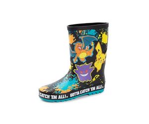 Pokémon Jungen Gummistiefel | Wasserabweisende Gummistiefel mit Pikachu-, Gengar- und Glurak-Charakteraufdruck in Schwarz | Für Kinder mit Farbspritzern