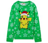 Pokemon Jungen Pullover, Kuscheliger Weihnachtspullover Kinder - Anime Geschenke für Jungen(Grün/Gelb, 9-10 Jahre)