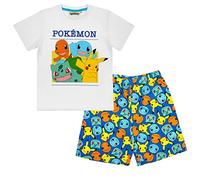 Pokémon Jungen Pyjama Set Kurzarm T-Shirt & Hose, Kinder Schlafanzug, Sommer mit Pikachu & Glumanda, Baumwolle Schlafi Nachtwäsche Outfit (DE/NL/SE/PL, Numerisch, 152, Regular, Weiß)