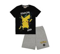 Pokémon Jungen Pyjama Set Kurzarm T-Shirt & Hose, Kinder Schlafanzug, Sommer mit Pikachu & Glumanda, Baumwolle Schlafi Nachtwäsche Outfit (DE/NL/SE/PL, Numerisch, 116, Regular, Schwarz)