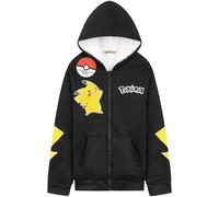 Pokemon Kapuzenpullover für Jungen 7-14 Jahre, Sherpa Fleece Hoodie mit Reißverschluss, Anime Geschenke für Kinder (7-8 Jahre, Schwarz Pikachu)